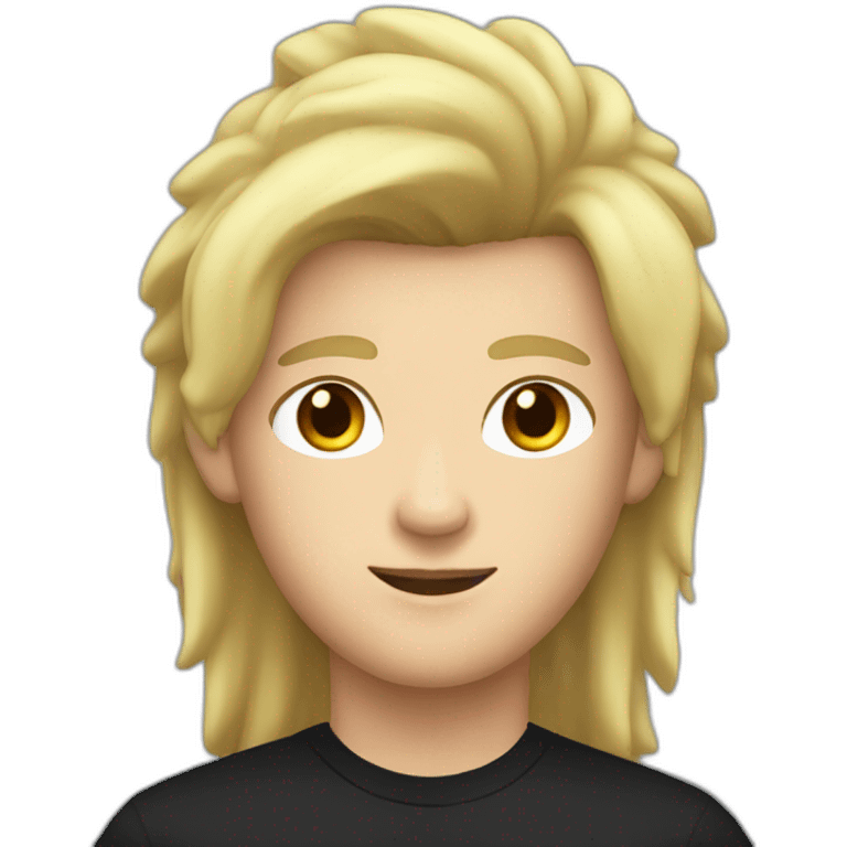 man with black shirt, and black mullet hair with black earring in left ear emoji