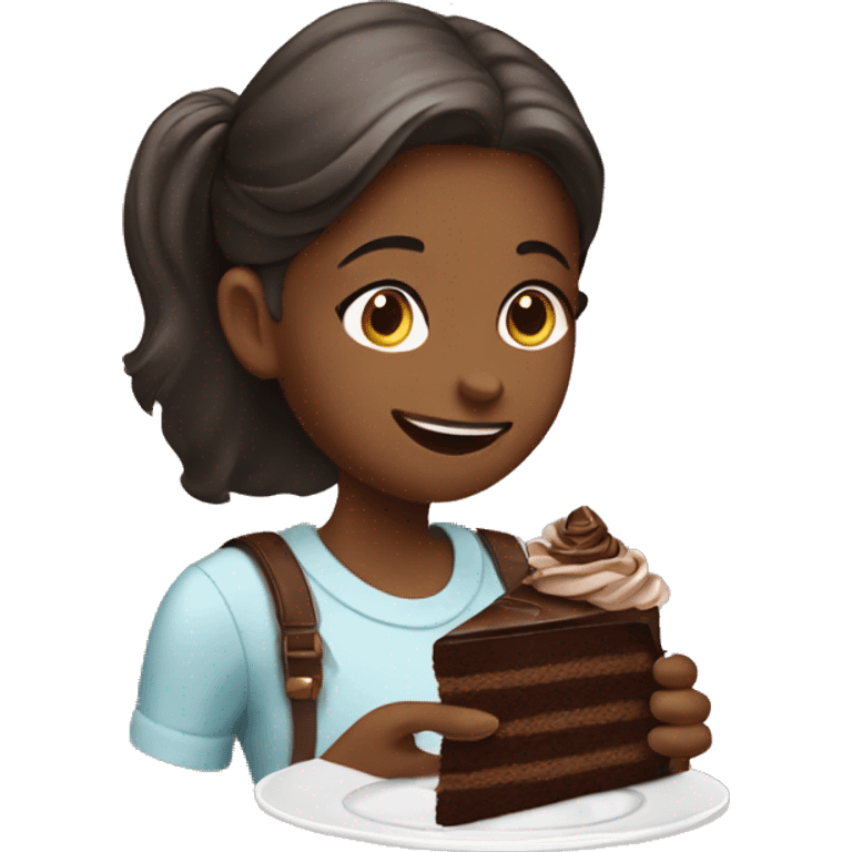 girl eating chocolate cake emoji