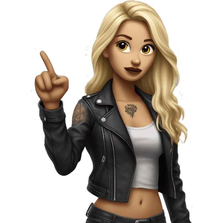 Blonde women with LONG HAIR, in Leather Jacket, Body Covered with Tattoos, POINTING YOU FORWARD with her HAND with INDEX FINGER, Hyper Realistic emoji