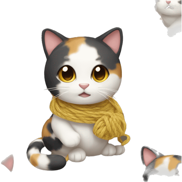 Calico cat playing with yarn  emoji