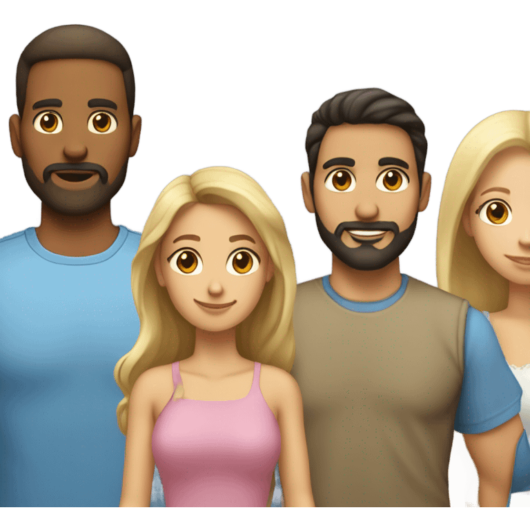 Puerto rican beard short brown hair  with blond long hair woman and brown long hair girl Family  emoji