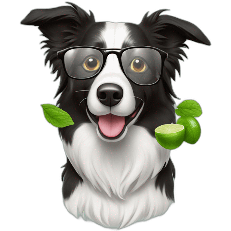 border collie with glasses drinking mojito emoji