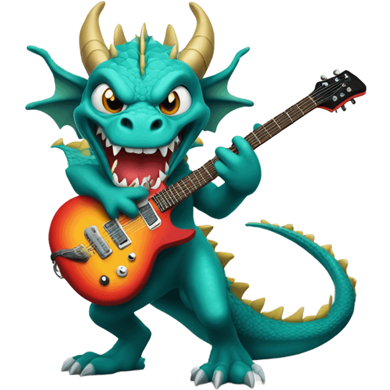 Mean Dragon breathing fire with electric guitar emoji