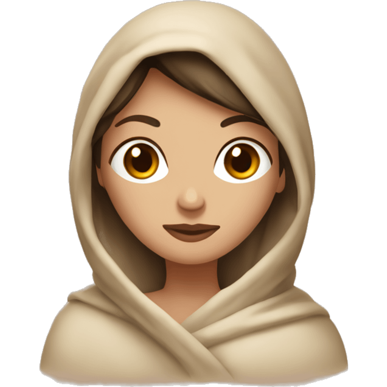 Brunette Caucasian women wrapped in a beige blanket emoji