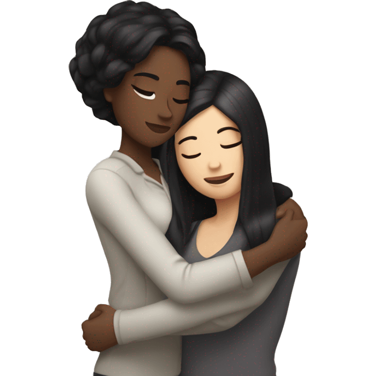 Lesbians cuddling. Both have long black hair and white skin. emoji