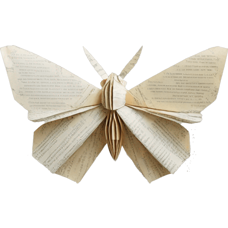 Moth made out of a book, book, newspaper, origami emoji