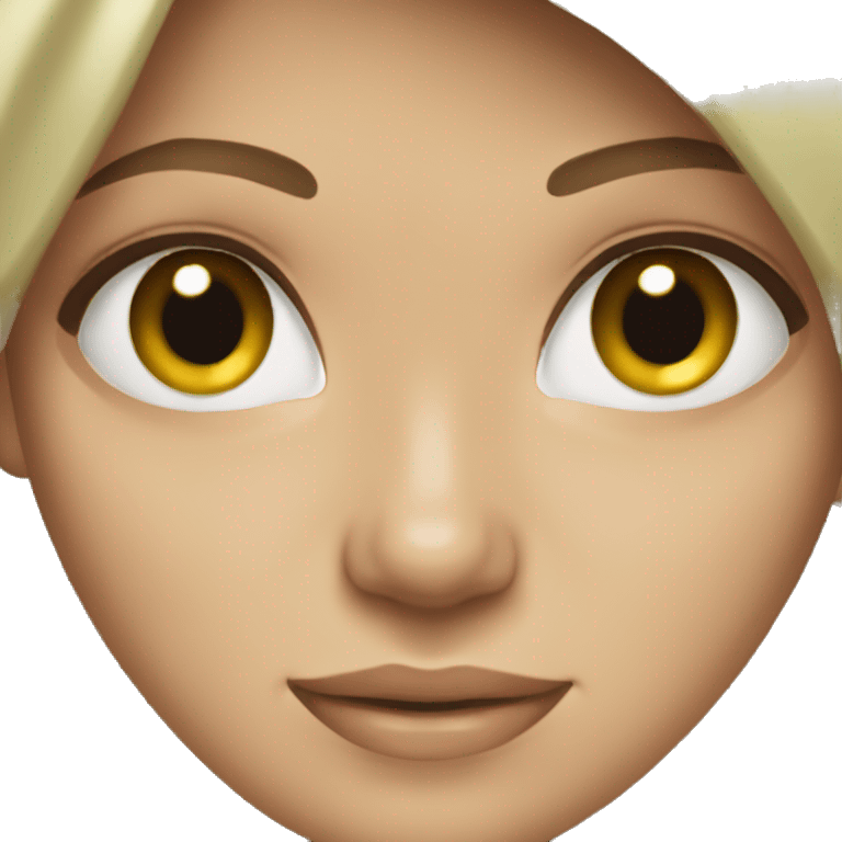 white woman green eyes brown hair happy emoji