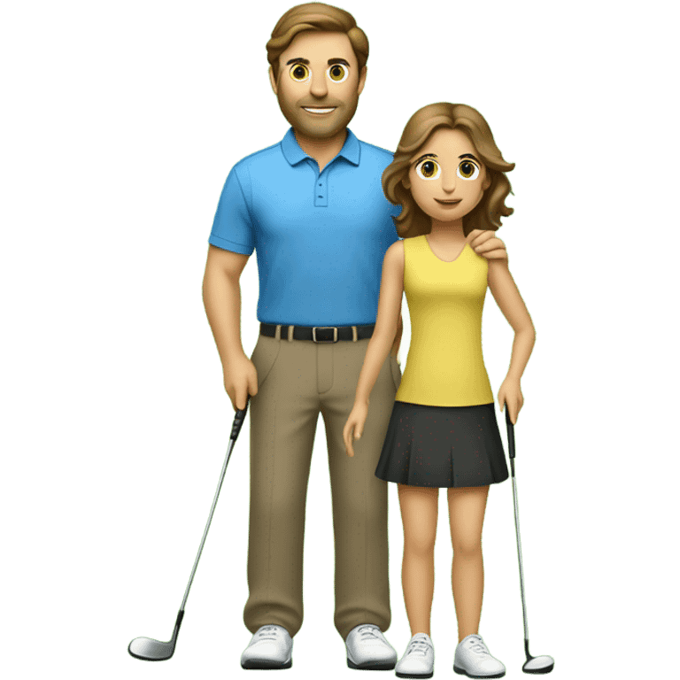 Tall, brown haired Caucasian man, golfing with a short, long haired girl emoji