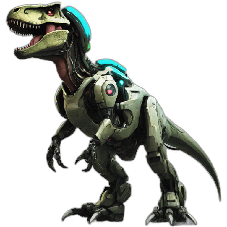 Tyrannosaurus Mech Warrior，full body，upward view，cyberpunk style emoji