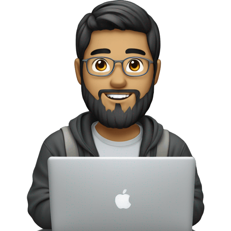 student Asian Person with beard and ligth skin  working on macbook laptopone emoji