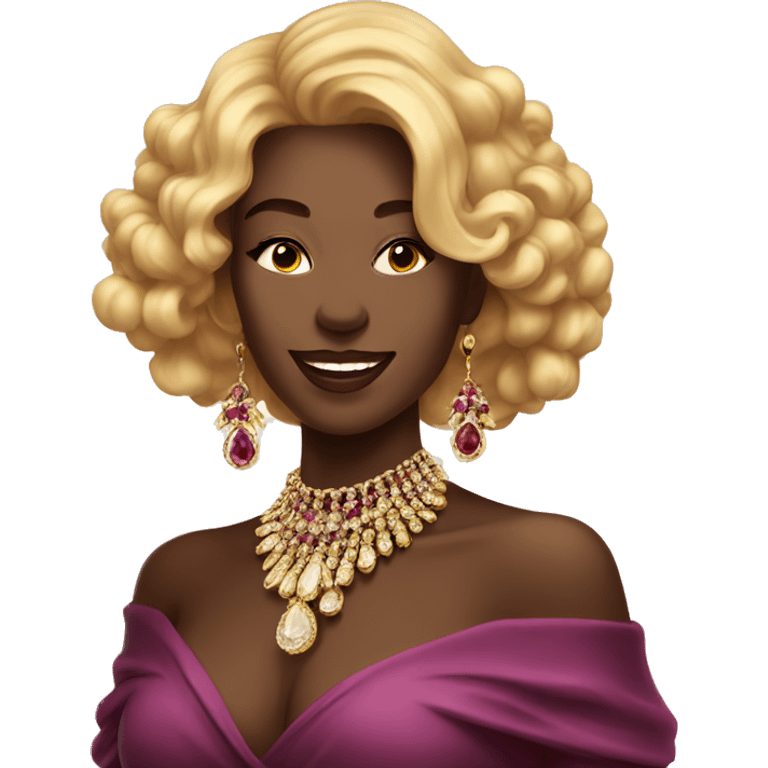 radiant beauty in jewelry with wine emoji