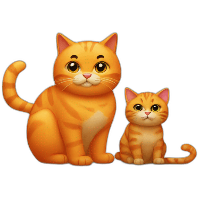 big fat orange cat and small black kitten emoji