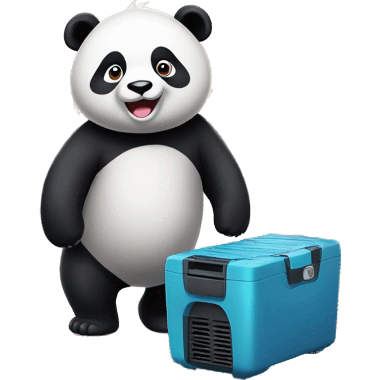 Cute panda standing in india while having air from a cooler in a crowded village of india emoji