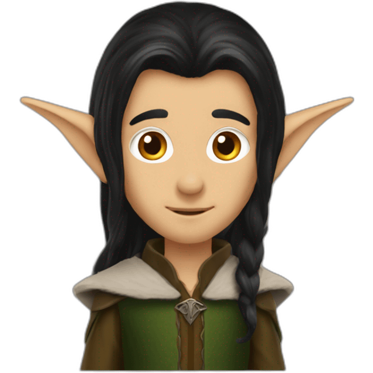 An elf from the lord of the rings, black long hair, pointy ears, brown eyes colors emoji