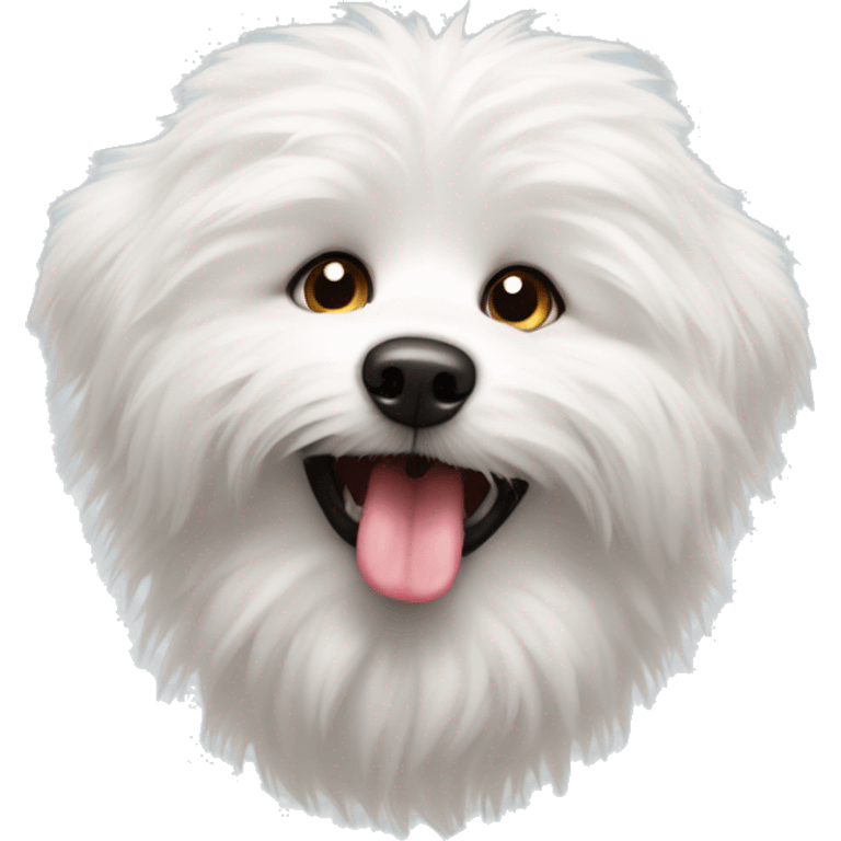 white furry dog with tongue sticking out emoji