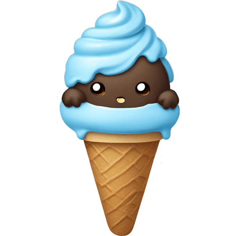 light blue ice cream without con with dark brown hello kitty  emoji