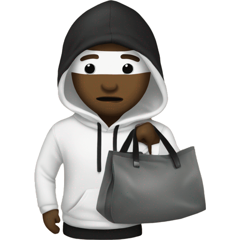 Robber emoji with white and black sweater, with bag of money running emoji