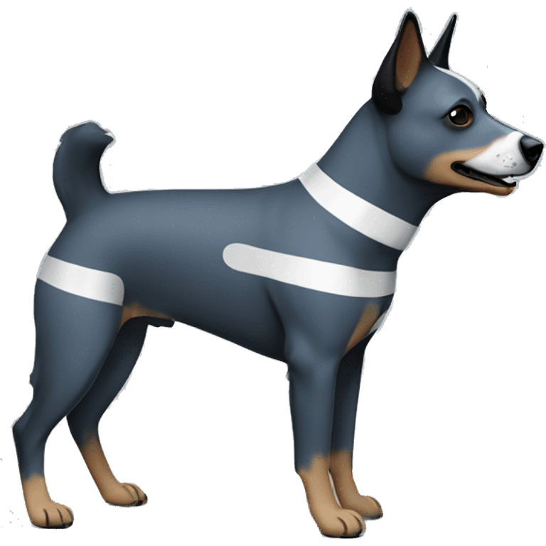 Blue heeler dog full body; dark mask with thin white stripe emoji