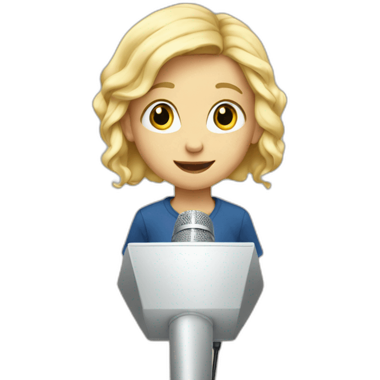 7 year old blonde kid with a conference mic emoji