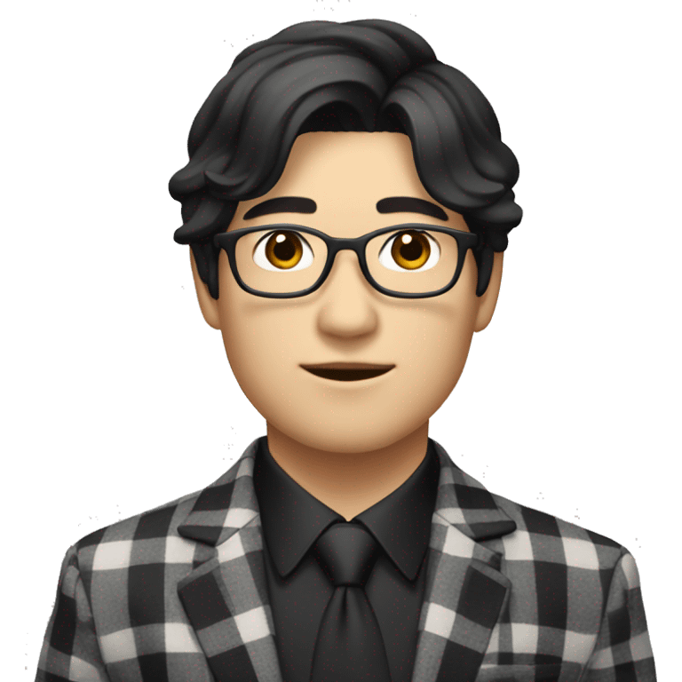 Asian guy with korean black hairstyle wearing black checkered suit emoji