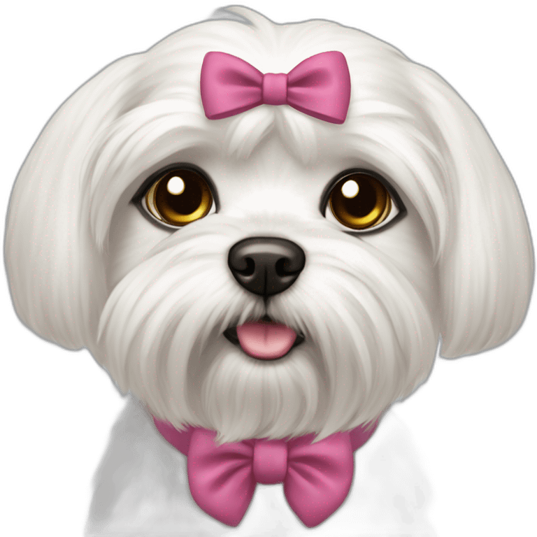 Maltese dog female with a hair bow and black eyes, dark eyes emoji