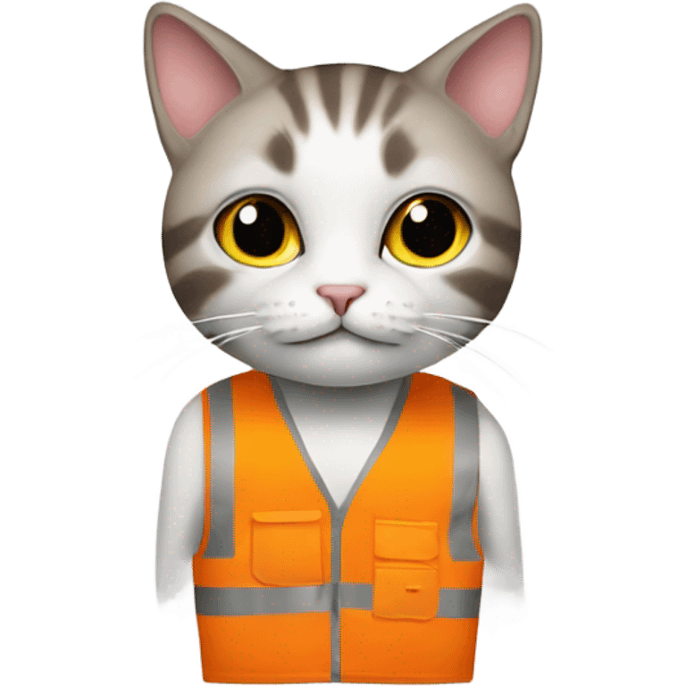 cat with a sign and an orange vest emoji