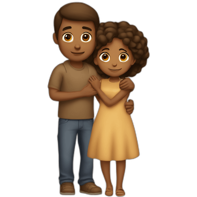 Brown girl hugging tan boyfriend emoji