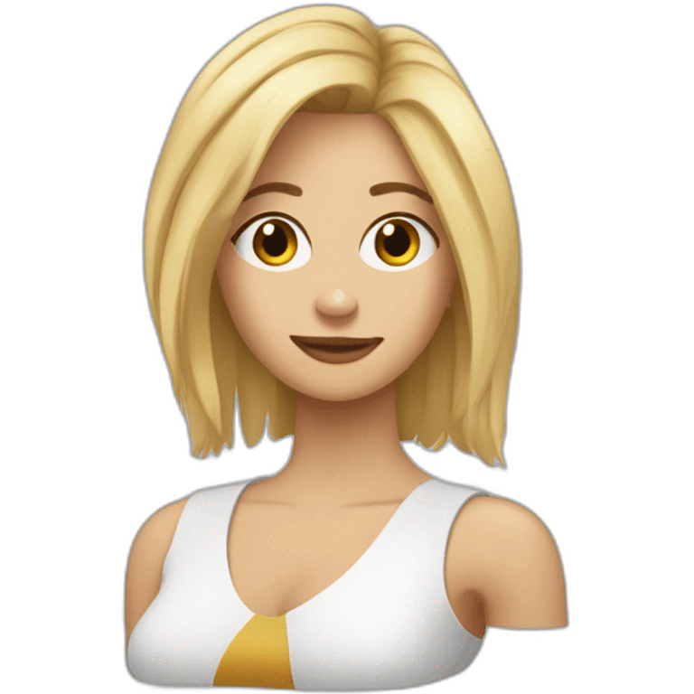 Mujer rubia pelo corto con pincher en los brazos emoji