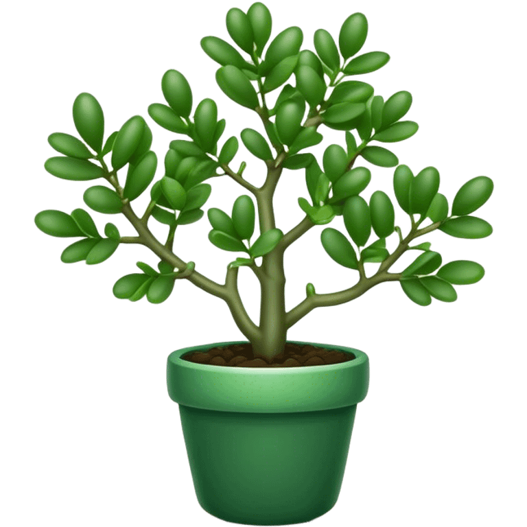 Cinematic Realistic Jade Plant Emoji, Thick and glossy, with dark green, round leaves that shine under the light. The sturdy stems and vibrant foliage give a sense of prosperity and tranquility. Soft glowing outline, capturing the essence of good luck, growth, and natural elegance in a flourishing jade plant! emoji