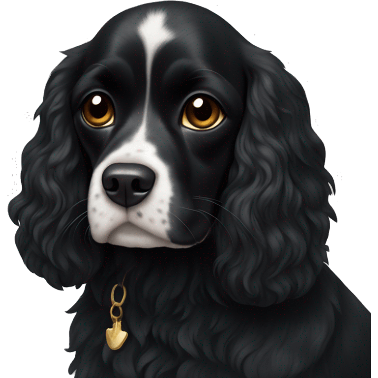 completely black small king spaniel with black fur on his whole face and white fur on chest emoji