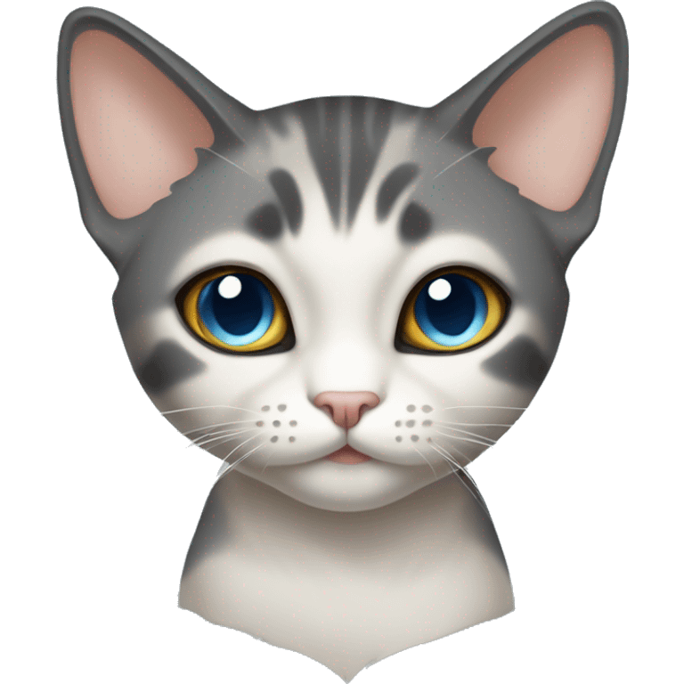 Thai breed cat with a warm cream body, dark gray face, ears, and paws. Short fur, sharp ears, and striking light blue eyes with an intense gaze. emoji