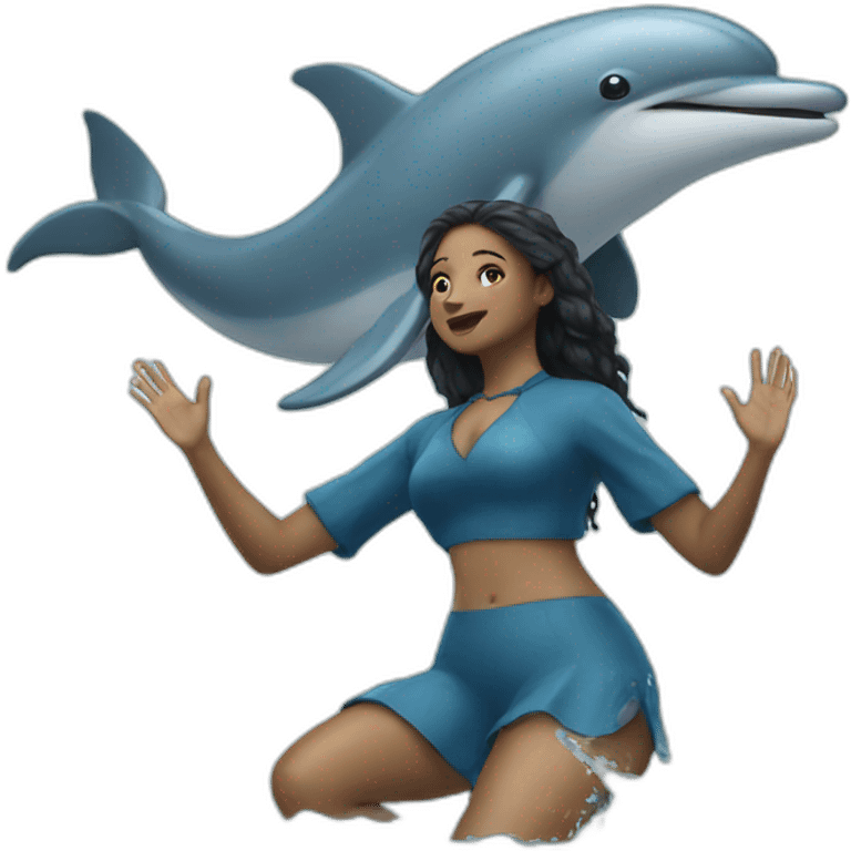 Siren playing with dolphin emoji