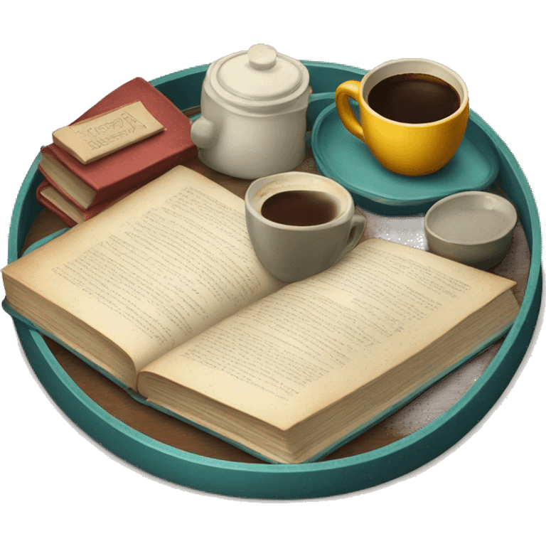 vintage tray with books and coffee  emoji