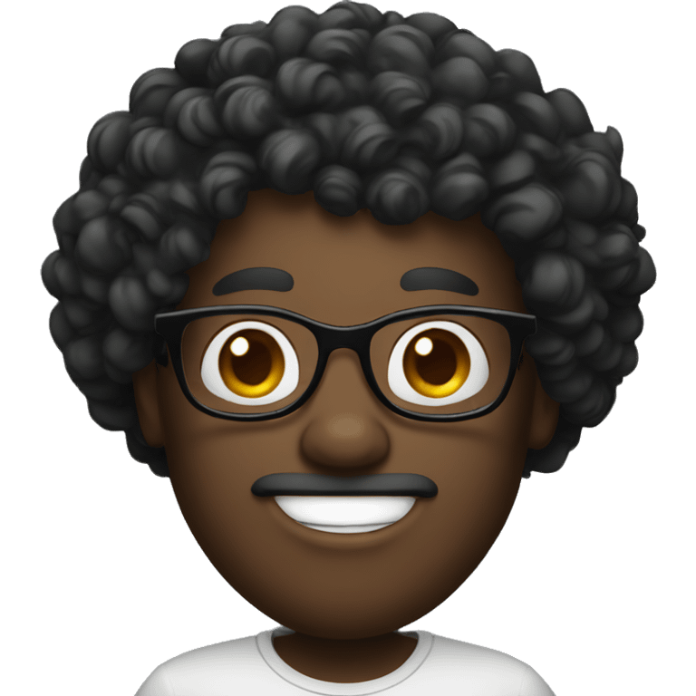 curly black hairs, glasses big head, white face,  emoji