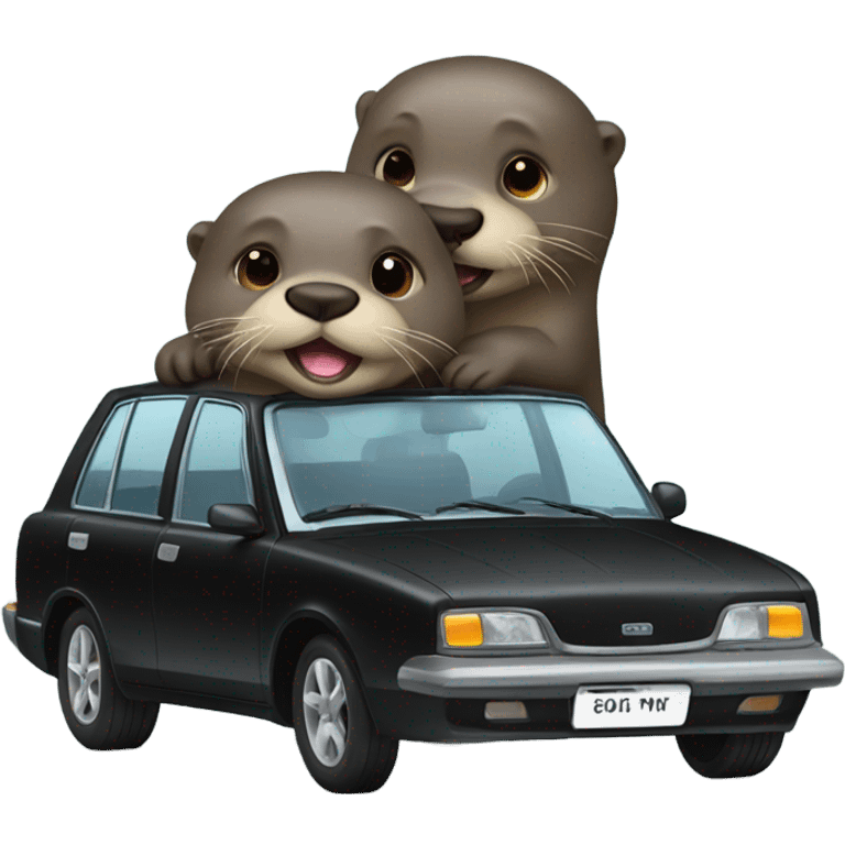 two otters in black car  emoji