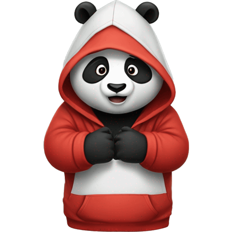 Panda wearing red hoodie throwing up.  emoji