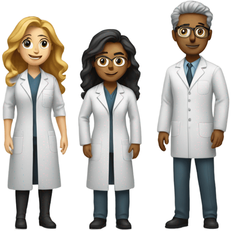 3 girl scientists and 1 boy scientist emoji