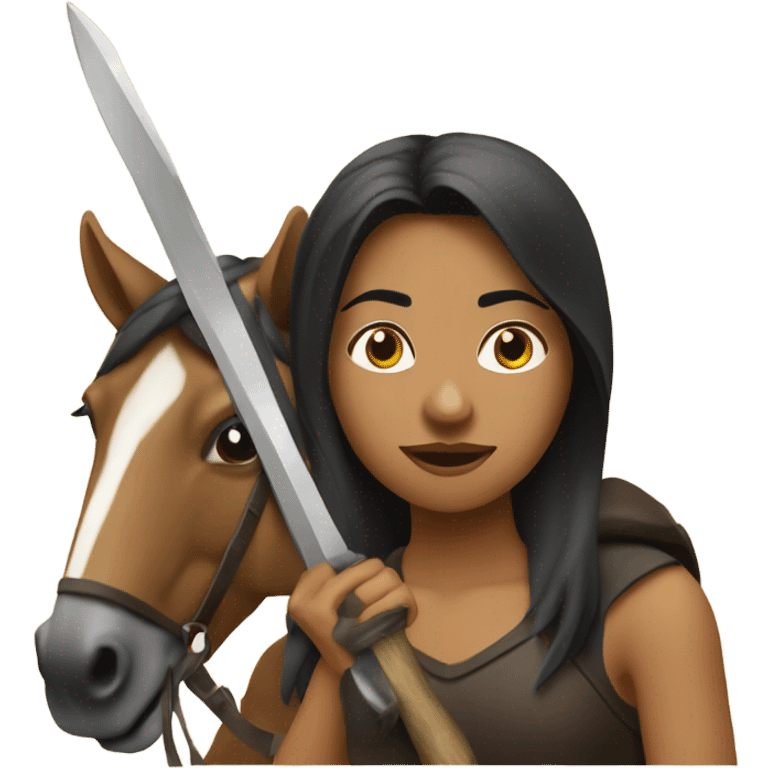 Latina girl holding a big machete sitting on a horse emoji