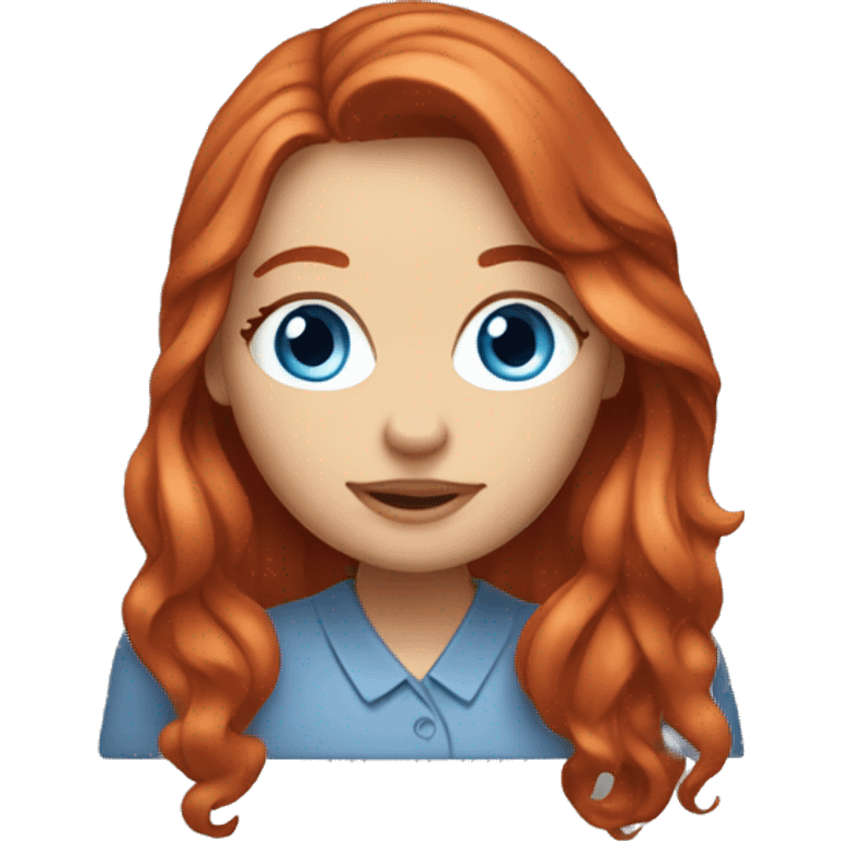 Red hair blue eyes white girl working on macbook emoji