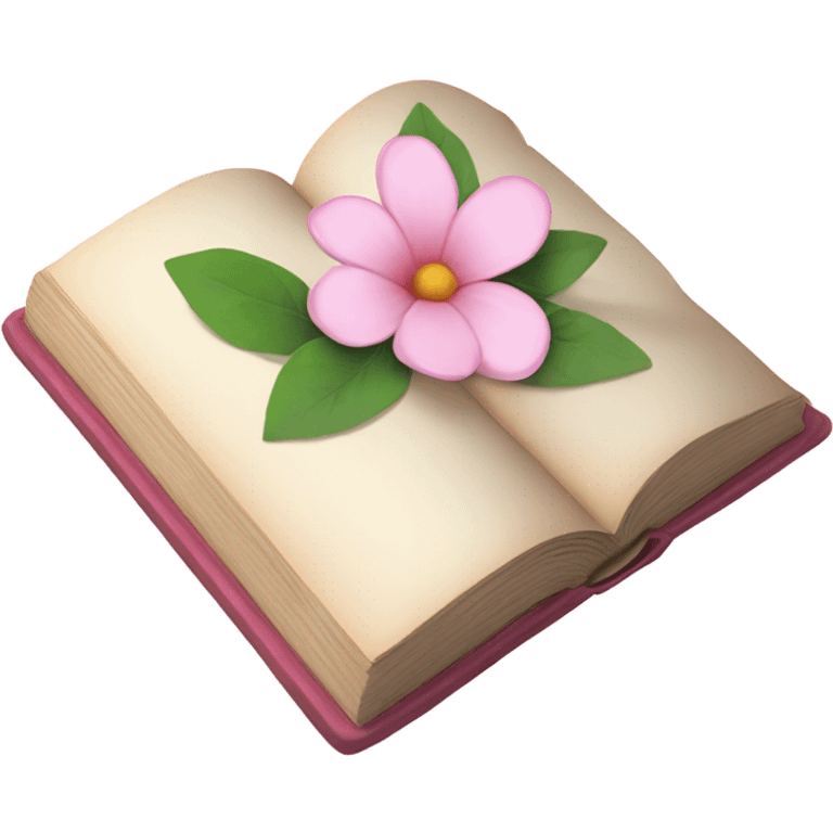 Realistic Open book with light pink flower inside emoji