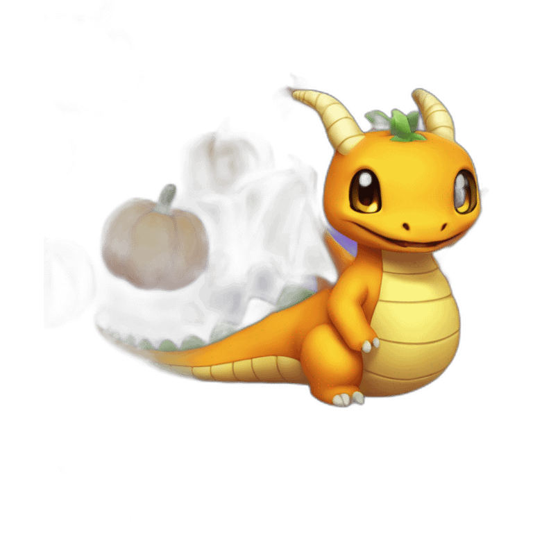 Dragonite popping out of a pumpkin emoji