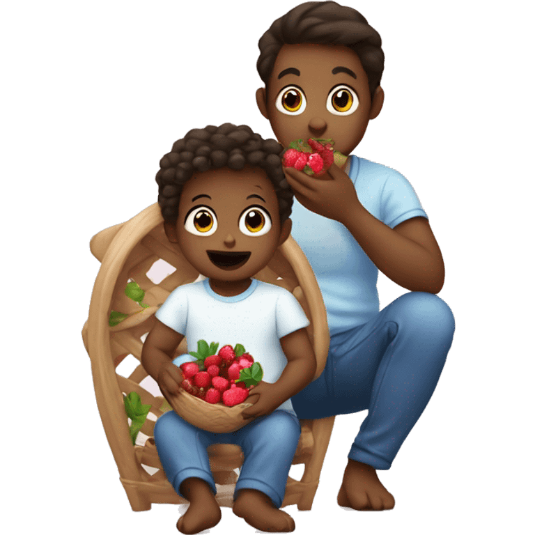 Baby and parents are eat berries  emoji