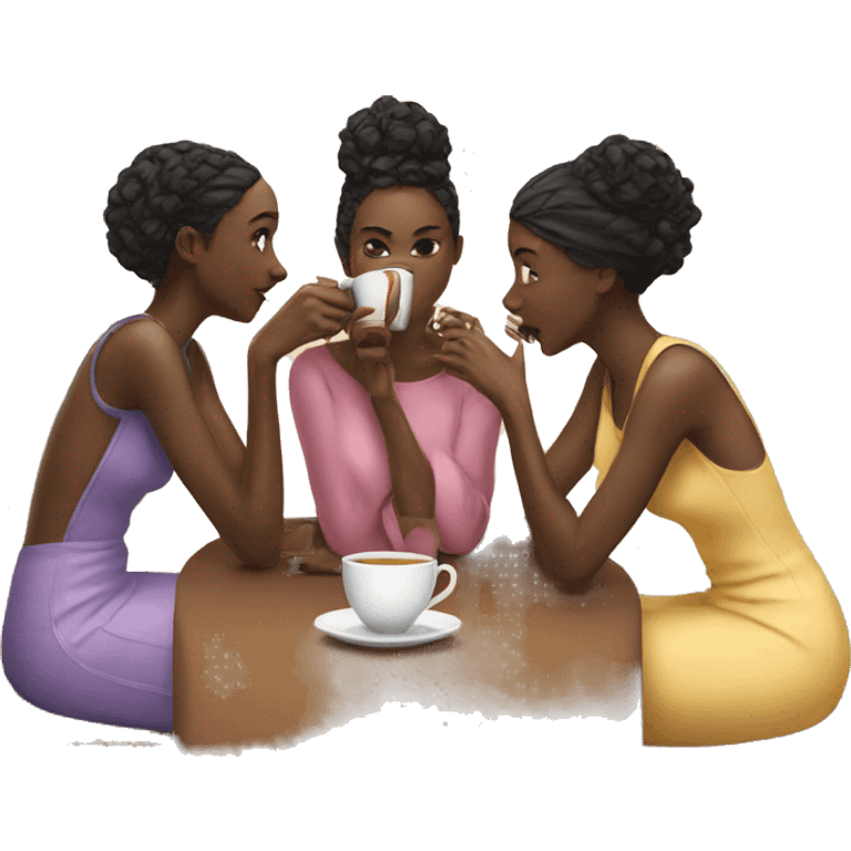 Three black girls drinking tea gossip  emoji