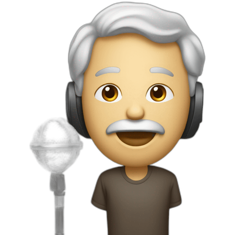 un homme qui dit bonjours et qui tien un microphone emoji