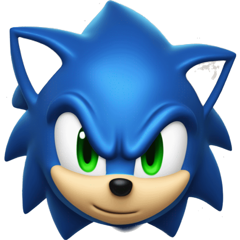 Sonic the Hedgehog,a blue hedgehog with green eyes and blue fur he has 3 spines in the middle 2 up and down he has a smirk and a black round nose emoji