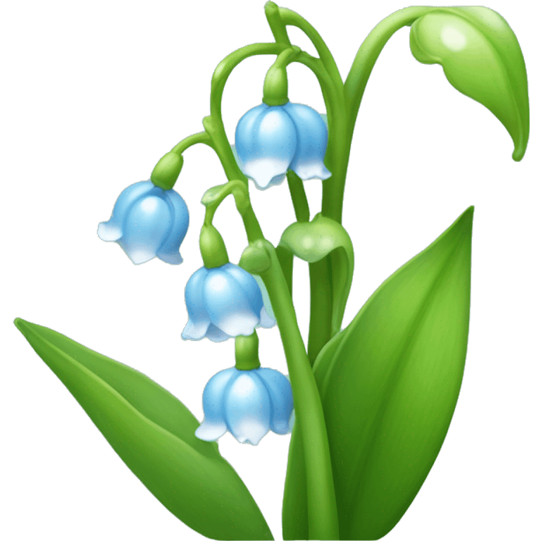 Light blue Lily of the valley flower with light green stem and grass and little frost droplets emoji