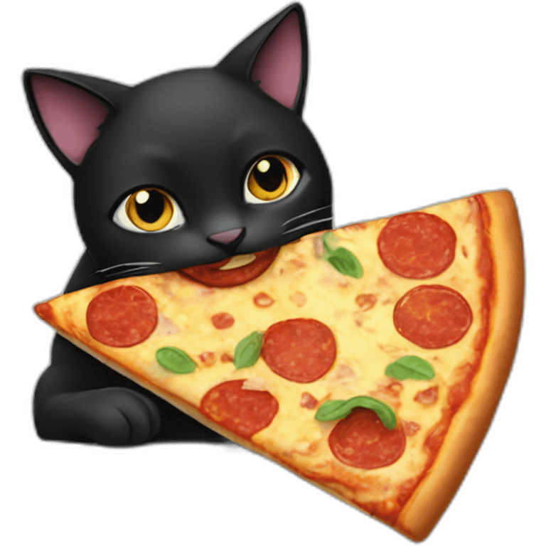 Black cat eating pizza slice emoji