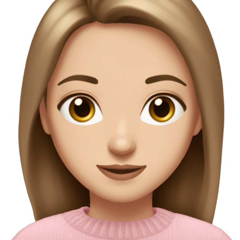 Pretty hazel eyes white girl and brown hair with light pink sweaterl reading coquette emoji