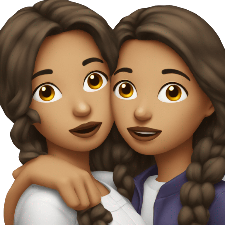 Two brunette girls kissing emoji