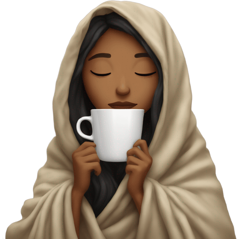 girl inside a blanket sipping coffee eyes closed emoji